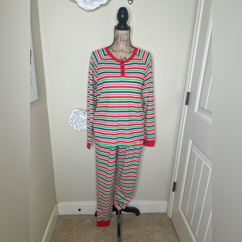 NTM: Pajamaramas Striped Waffle Knit Pajama Set Top & Drawstring Pants Sz M NWT